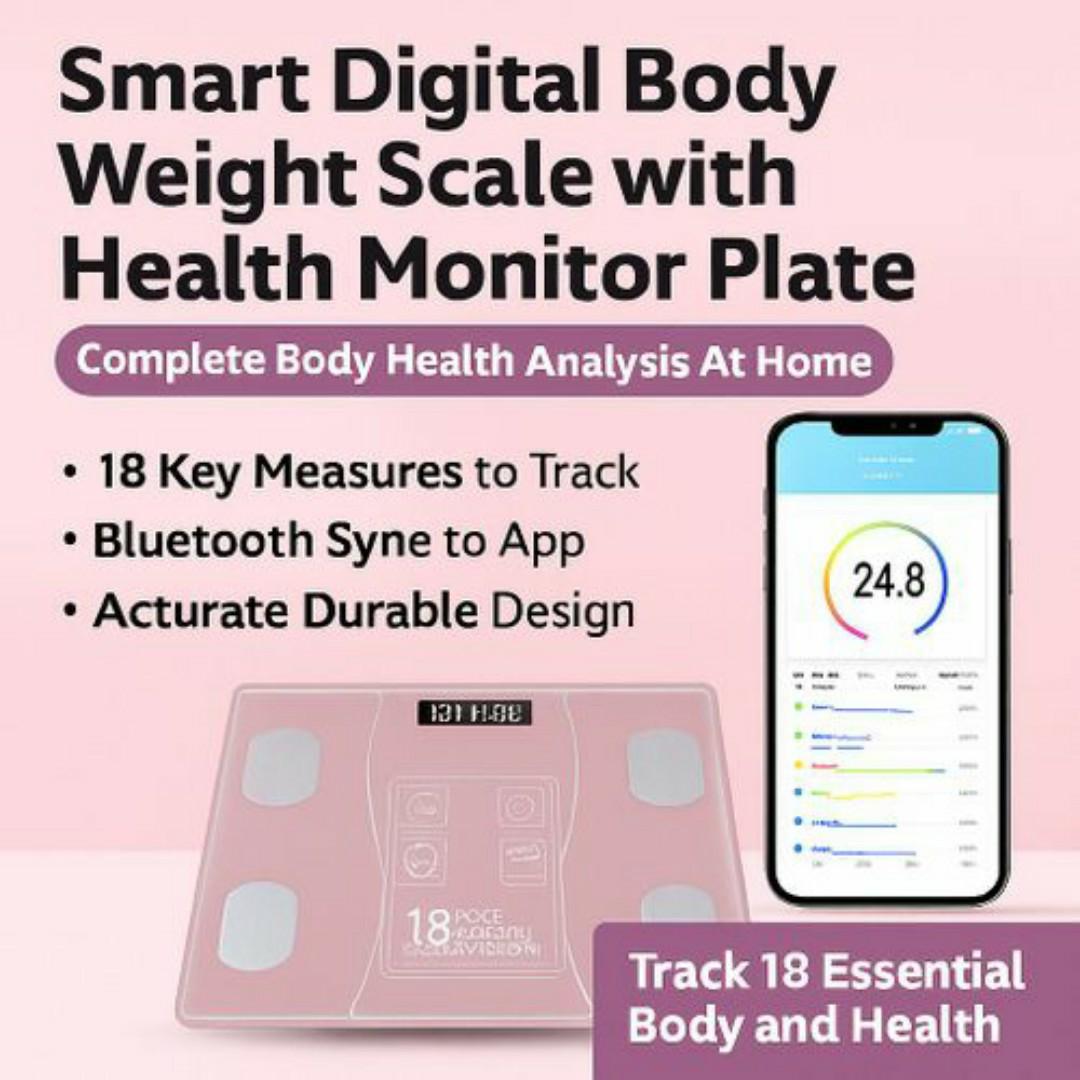 SMART WEIGHING SCALE DIGITAL MACHINE INTELLIGENT BMI BODY FAT SCALE WITH BLUETOOTH APP (OKOK) - 18 Multi Metrics Fitness Tracker