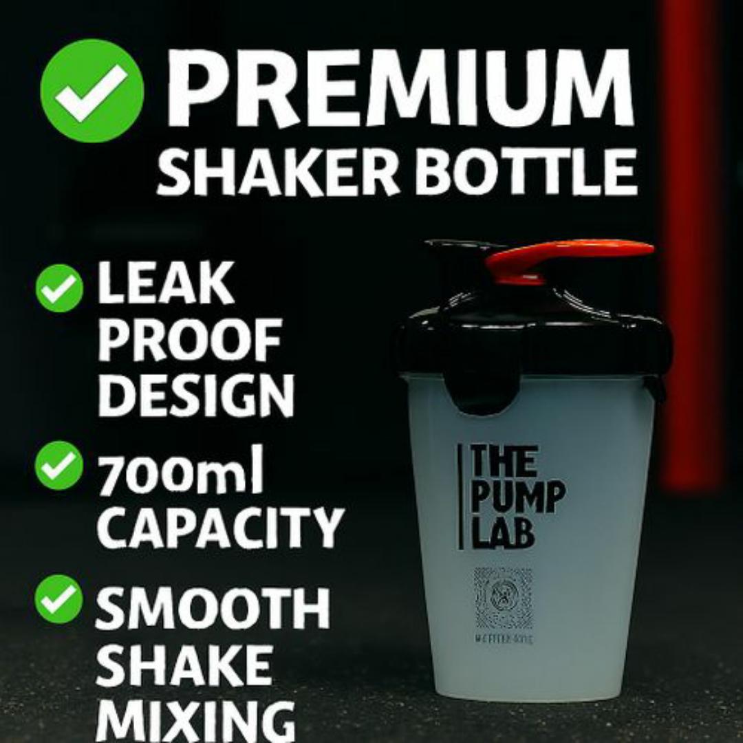 THE PUMP LAB Premium Shaker Bottle - 700ml Leak Proof Protein Shake Mixer with Flip Cap & Carry Handle – Gym & Fitness Water Bottle