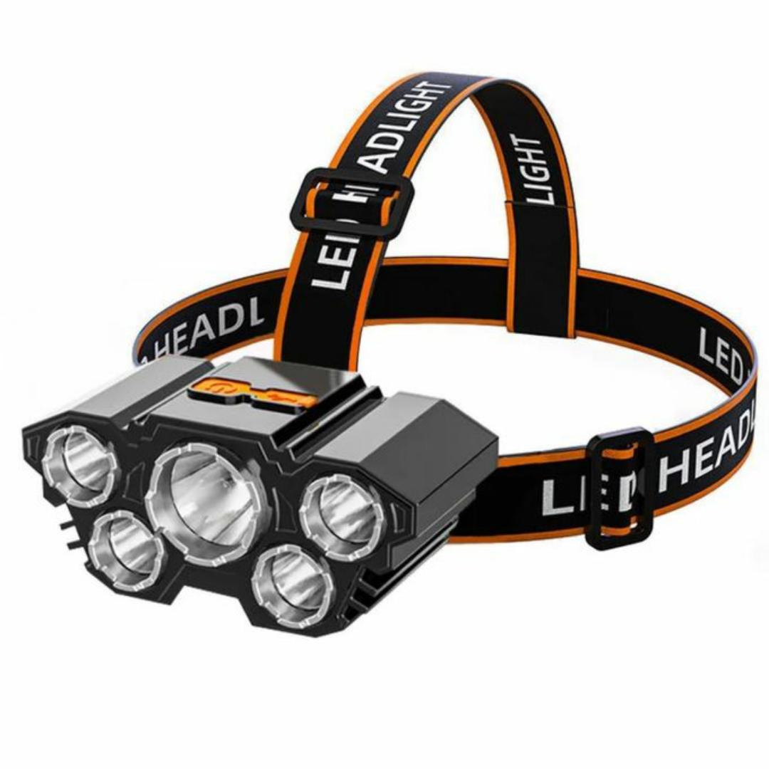 USB rechargeable Flashlight with 5 Head Lights - Outdoor, Bike, Camping Headlight headlamp - Head Mounted Light for night travel / Cycling