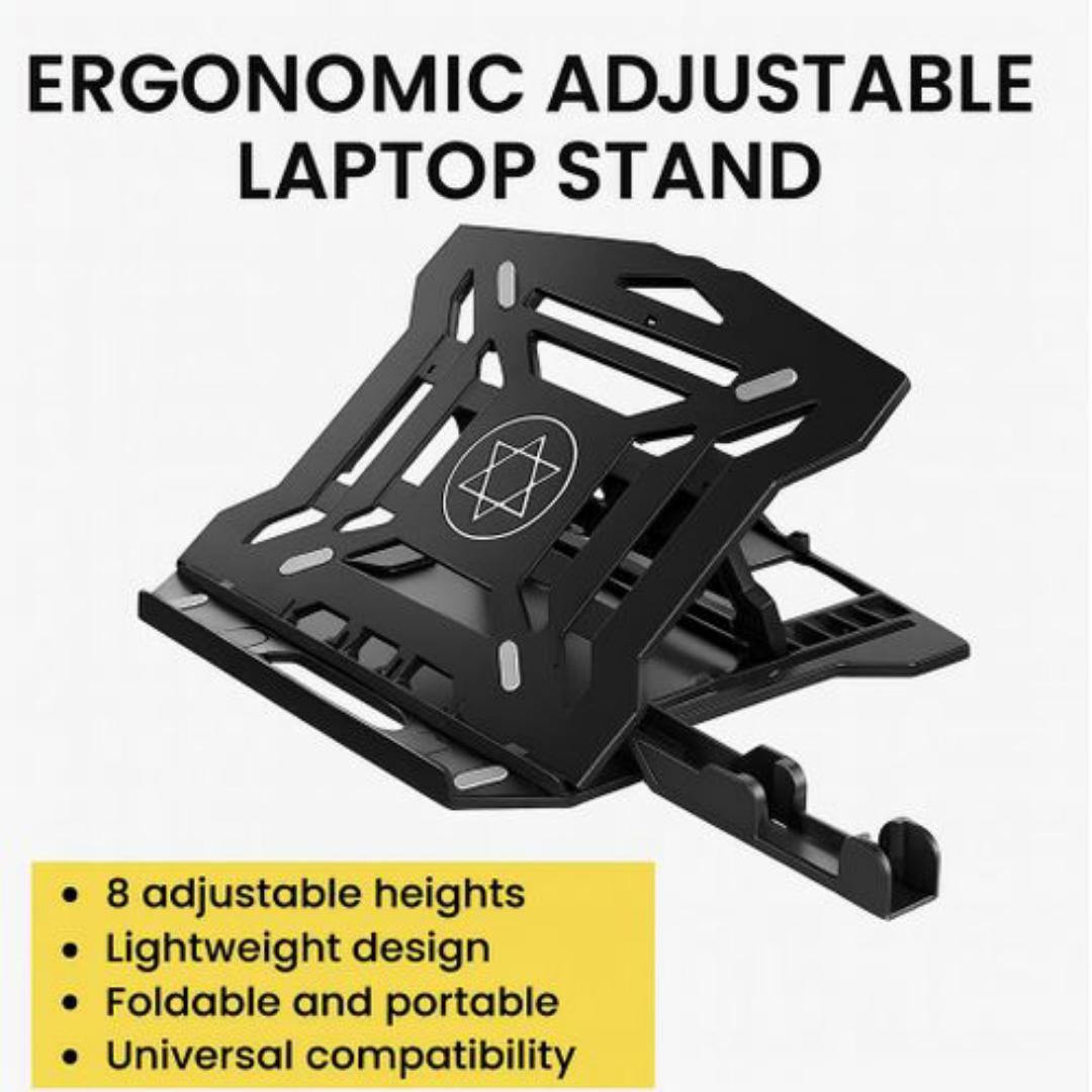 2 in 1 Phone & Laptop Stand - Rotating, 8 Adjustable Height Levels, Anti-Slip & Ventilated Design for Cooling & Comfort