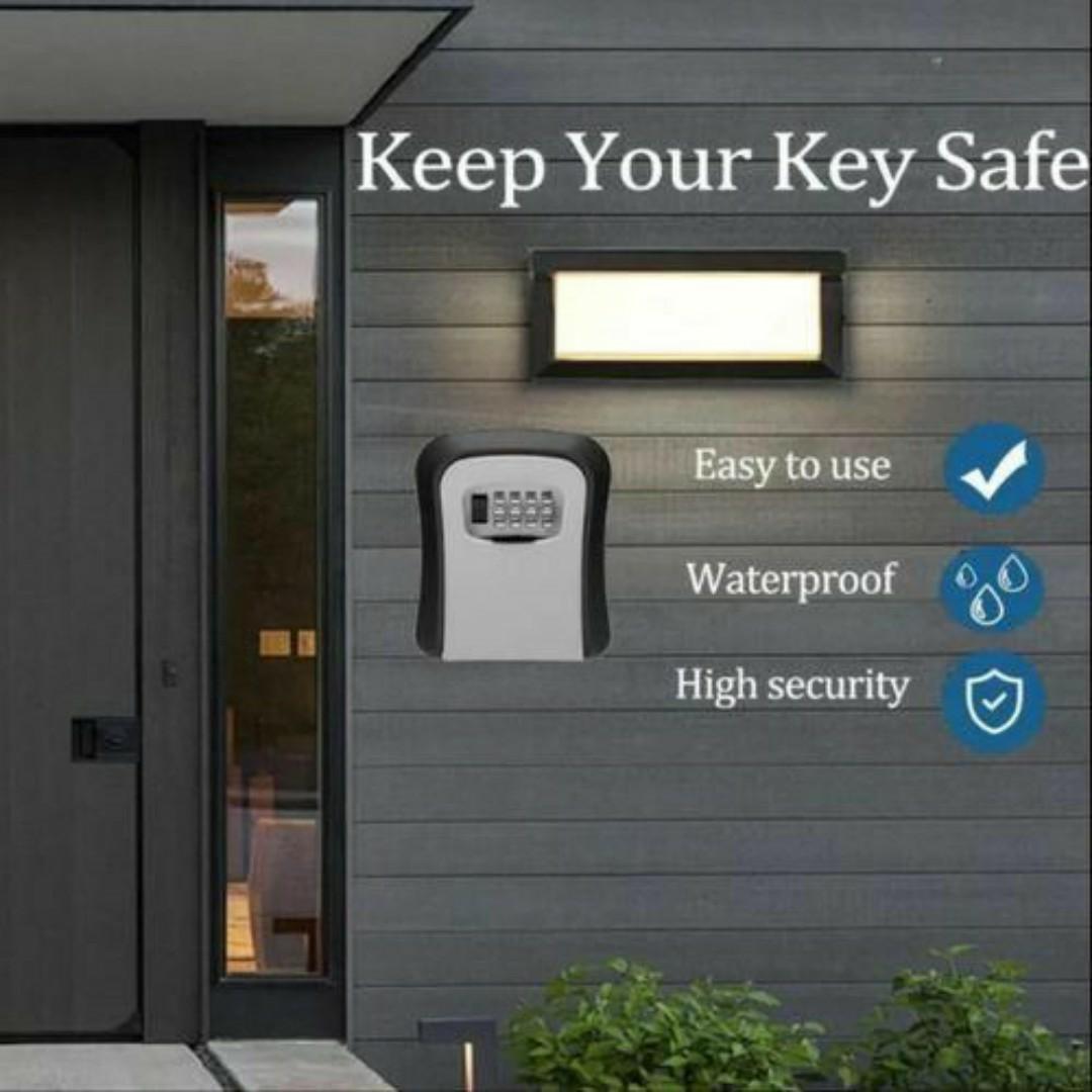 Anti-Theft Key Lock Box - 4 Digit Security Password Combination - Rustproof Outdoor Wall Mount Safe Lockbox
