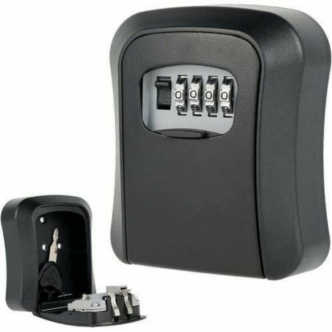 Anti-Theft Key Lock Box - 4 Digit Security Password Combination - Rustproof Outdoor Wall Mount Safe Lockbox