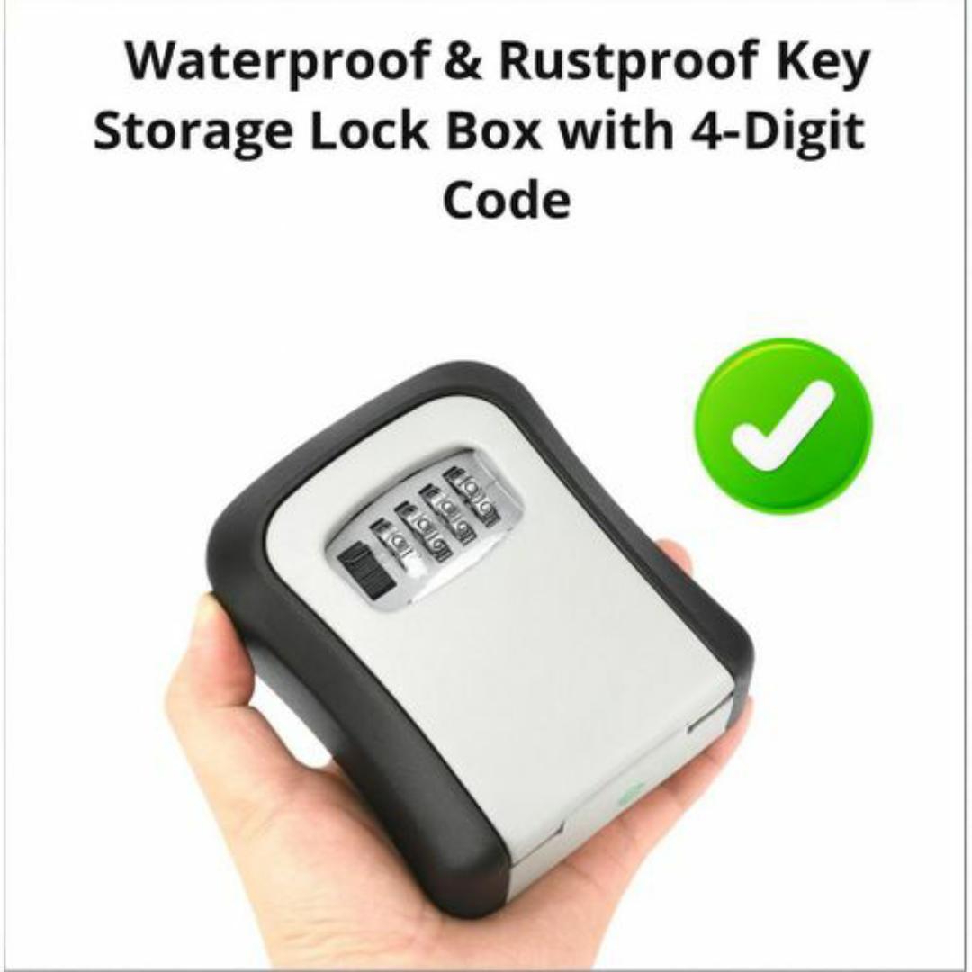 Anti-Theft Key Lock Box - 4 Digit Security Password Combination - Rustproof Outdoor Wall Mount Safe Lockbox