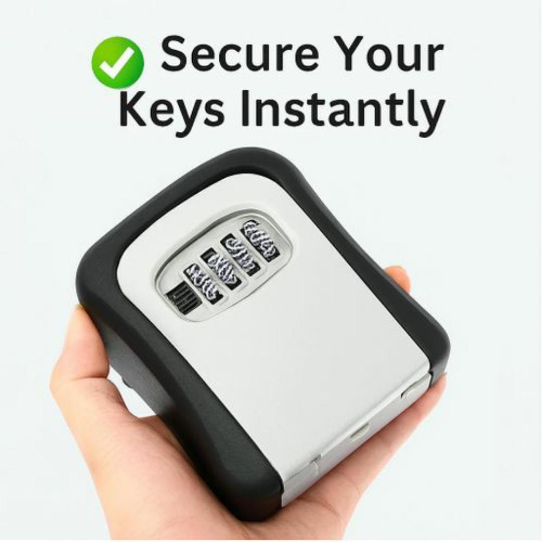 Anti-Theft Key Lock Box - 4 Digit Security Password Combination - Rustproof Outdoor Wall Mount Safe Lockbox