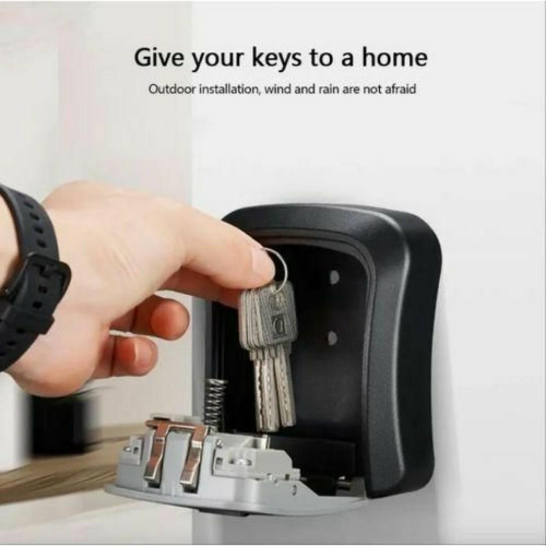 Anti-Theft Key Lock Box - 4 Digit Security Password Combination - Rustproof Outdoor Wall Mount Safe Lockbox