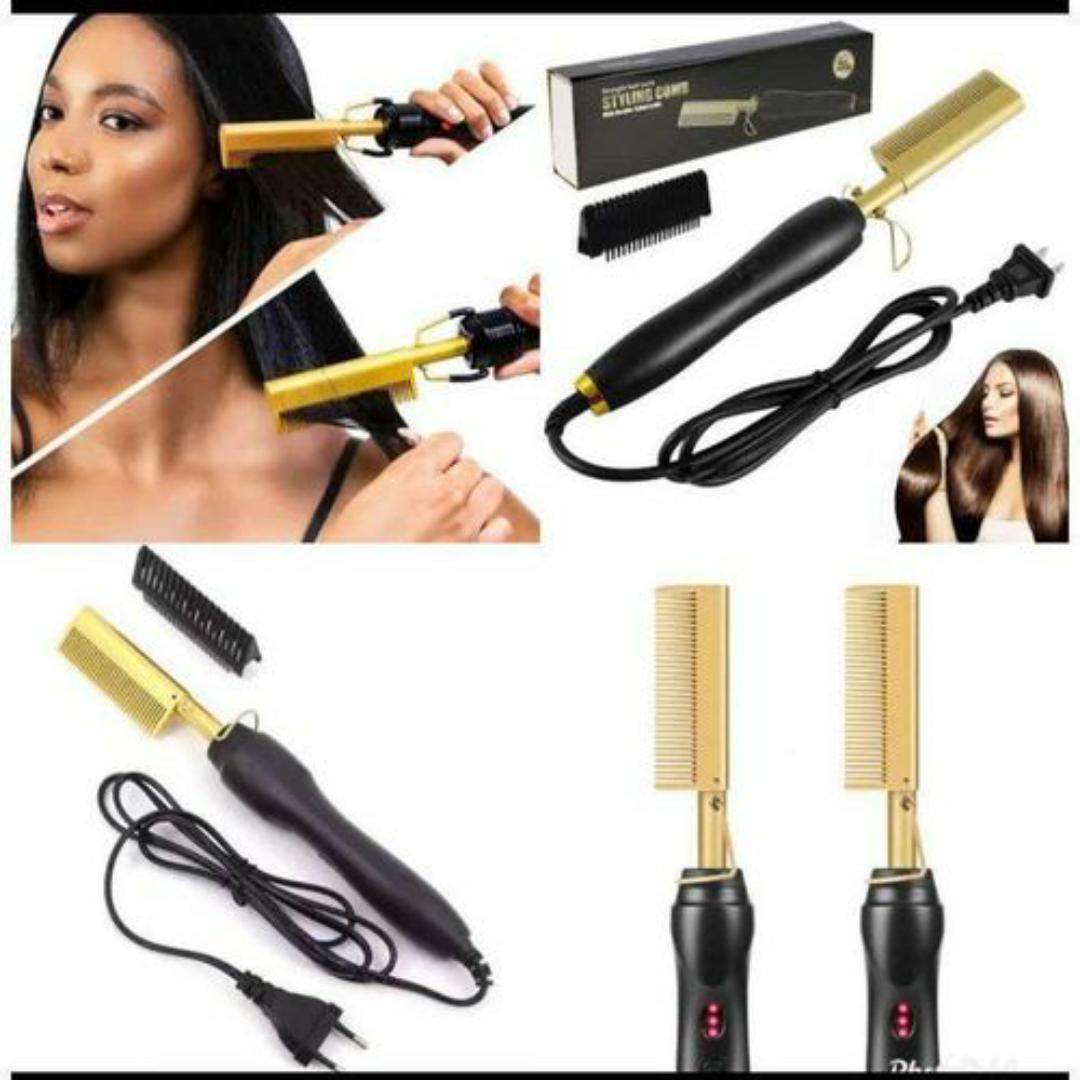 3-in-1 Electric Hot Comb Hair Straightener Fast Styling Comb, Curler & Straightener for All Hair Types