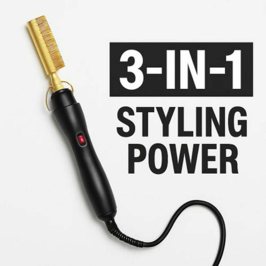All-in-One Electric Hair Comb Straighten, Curl & Detangle in Minutes Anti-Frizz Styling for Natural Hair