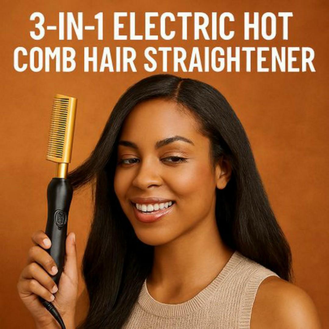 Salon Quality 3-in-1 Hair Styling Tool - Hot Comb + Straightener + Curler Instant Transformation