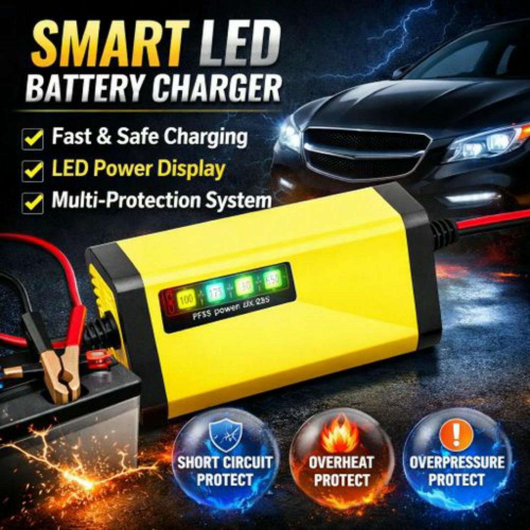 12V Smart Repair Car Battery Charger – Fast Charging, Auto Stop, Winter/Summer Modes - For Cars, Motorcycle & Minivan