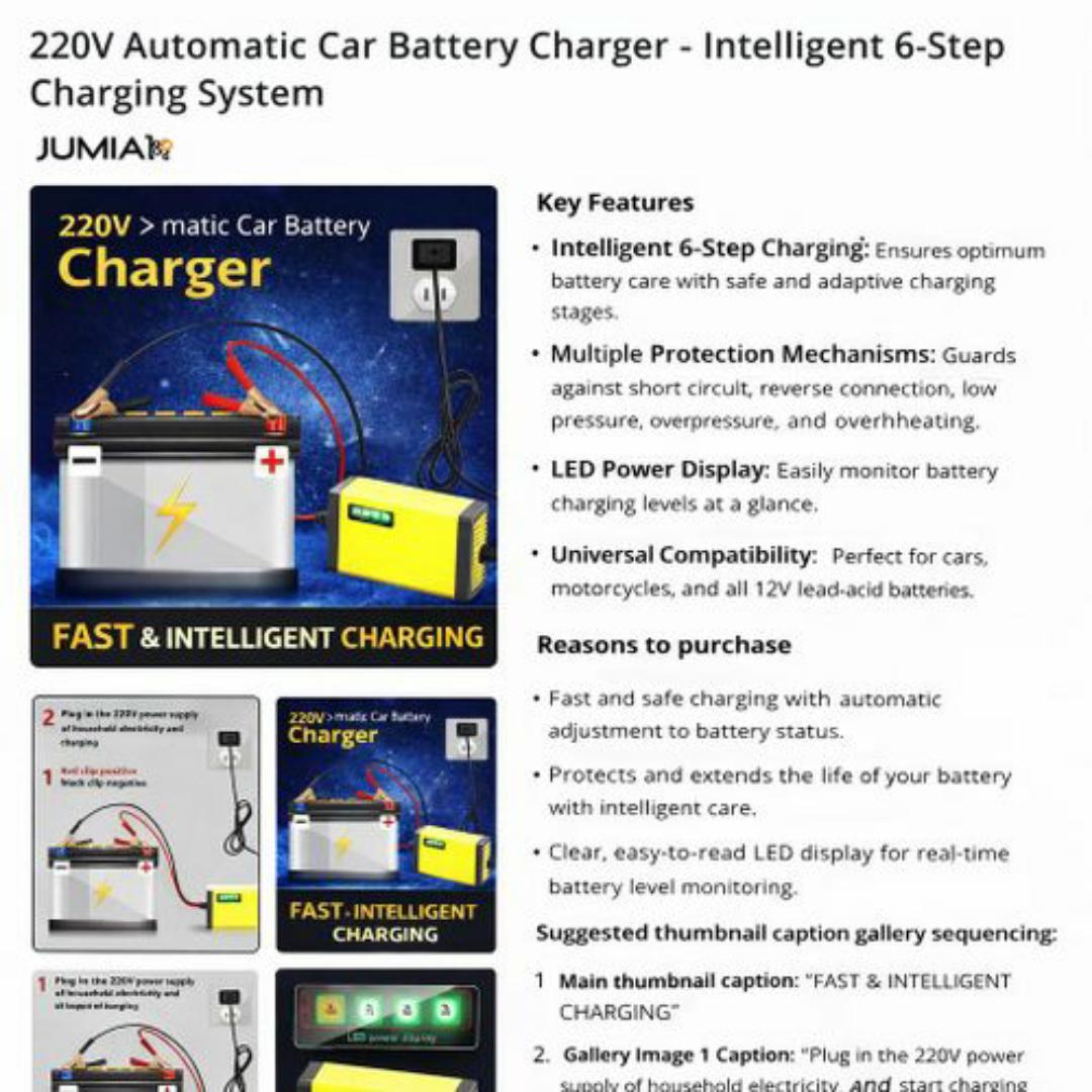 12V Smart Repair Car Battery Charger – Fast Charging, Auto Stop, Winter/Summer Modes - For Cars, Motorcycle & Minivan