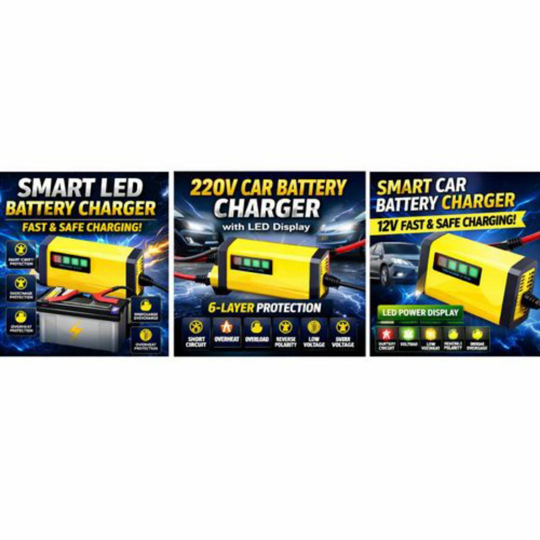 12V Smart Repair Car Battery Charger – Fast Charging, Auto Stop, Winter/Summer Modes - For Cars, Motorcycle & Minivan