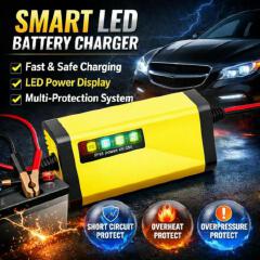 12V Smart Car Battery Charger – Fast Charging, Auto Stop, Winter/Summer Modes - For Cars, Motorcycle & Minivan