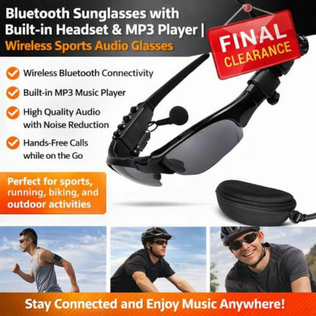 Smart Wireless Sports UV Sunglasses with Bluetooth Headset with Built-in Microphone & Black Carry Case
– Listen, Talk & Protect Your Eyes