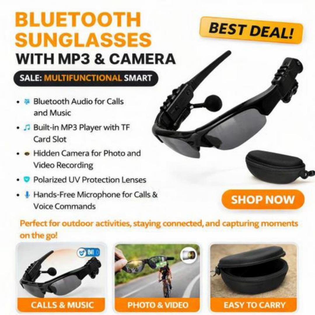 Smart Wireless Sports UV Sunglasses with Bluetooth Headset with Built-in Microphone & Black Carry Case
– Listen, Talk & Protect Your Eyes