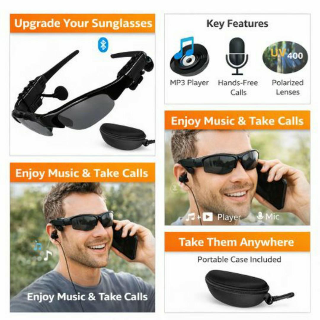 FBI Smart Wireless Sports UV Sunglasses with Bluetooth Headset Headphones with Built-in Microphone & Black Carry Case – Listen, Talk & Protect Your Eyes