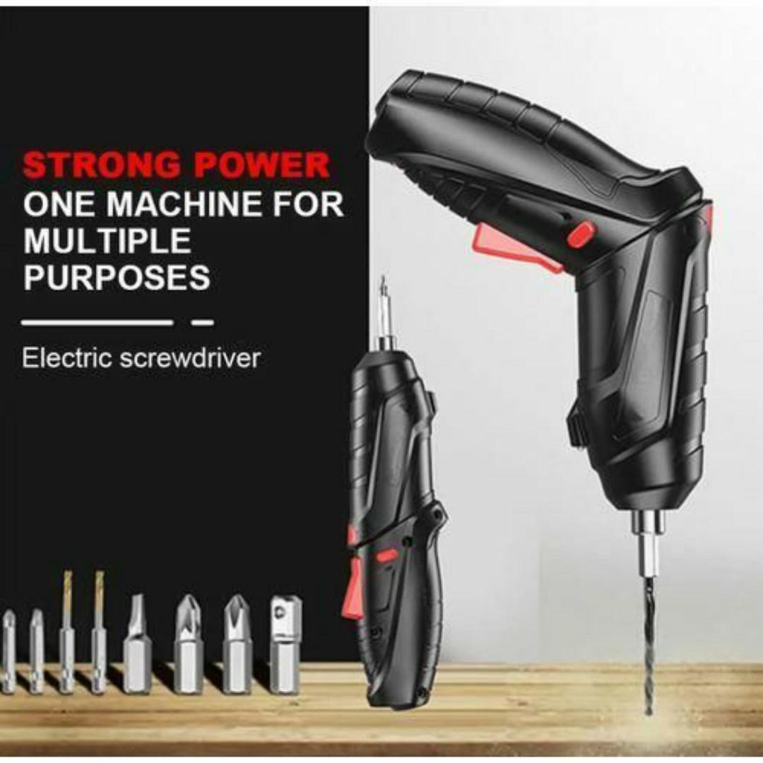 Rechargeable Cordless Electric Screwdriver Drill – 15PCS Multi Purpose Tool Kit with Bits & USB Cable