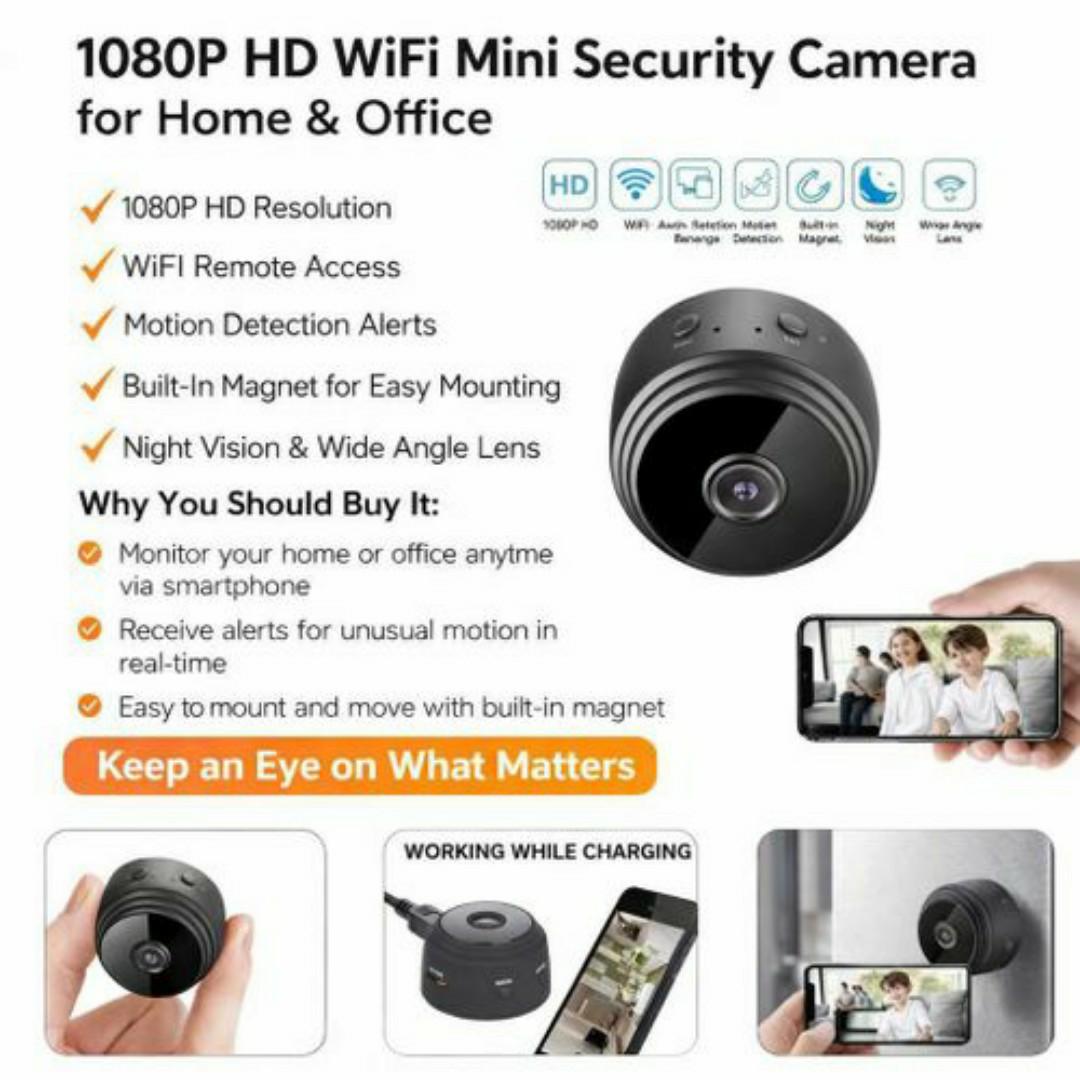A9 MINI SPY NANNY WIFI CCTV CAMERA HIDDEN CAMERA - 1080P SPY SECURITY SURVEILLANCE CAMERAS - Motion Detection, Works While Charging