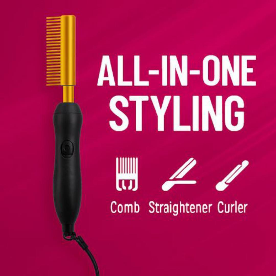 Professional Heated Hair Straightening Hot Air Comb – Ionic Styling Comb for Smooth, Shiny & Frizz-Free Hair – Portable Electric Hot Brush for All Hair Types