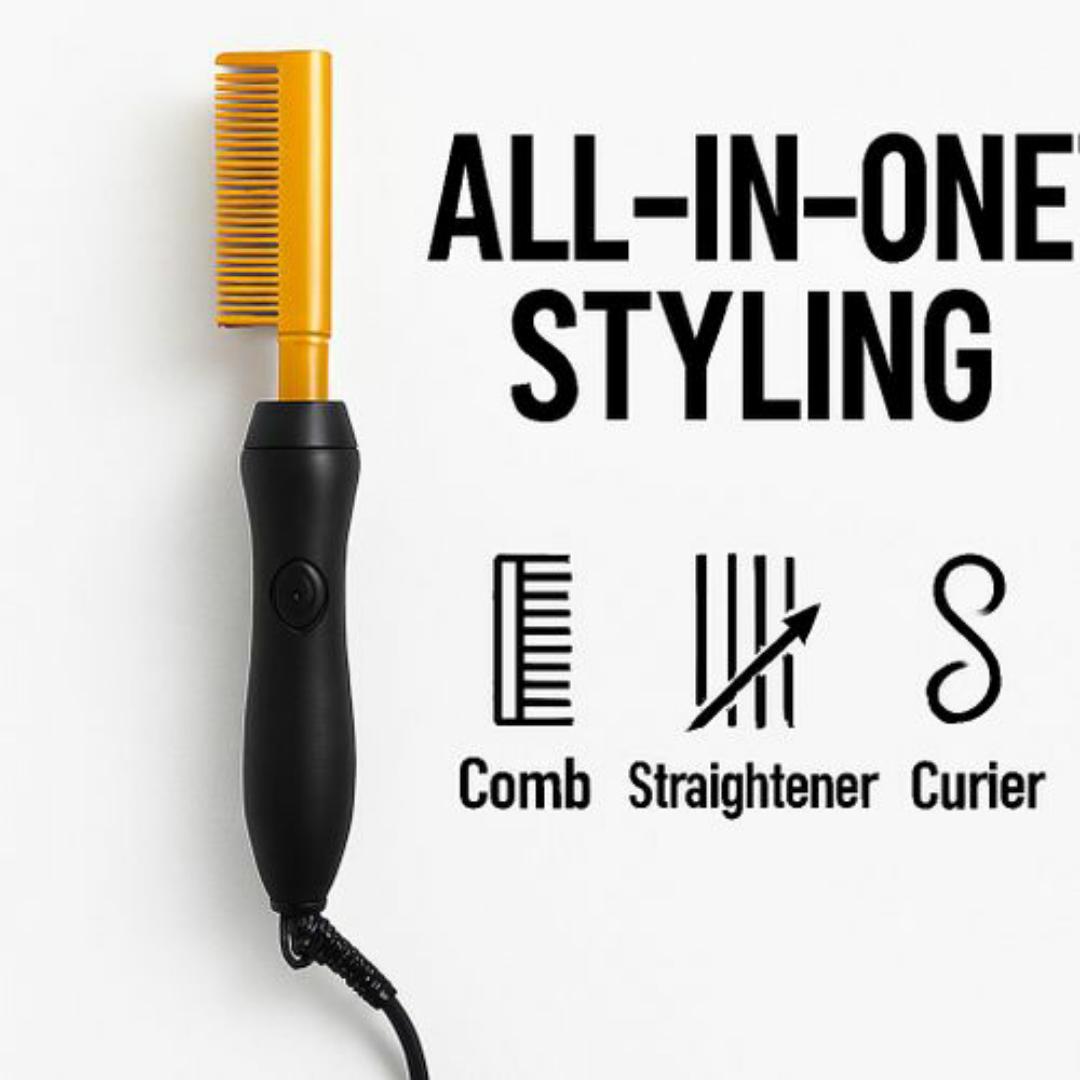 Professional Heated Hair Straightening Hot Air Comb – Ionic Styling Comb for Smooth, Shiny & Frizz-Free Hair – Portable Electric Hot Brush for All Hair Types