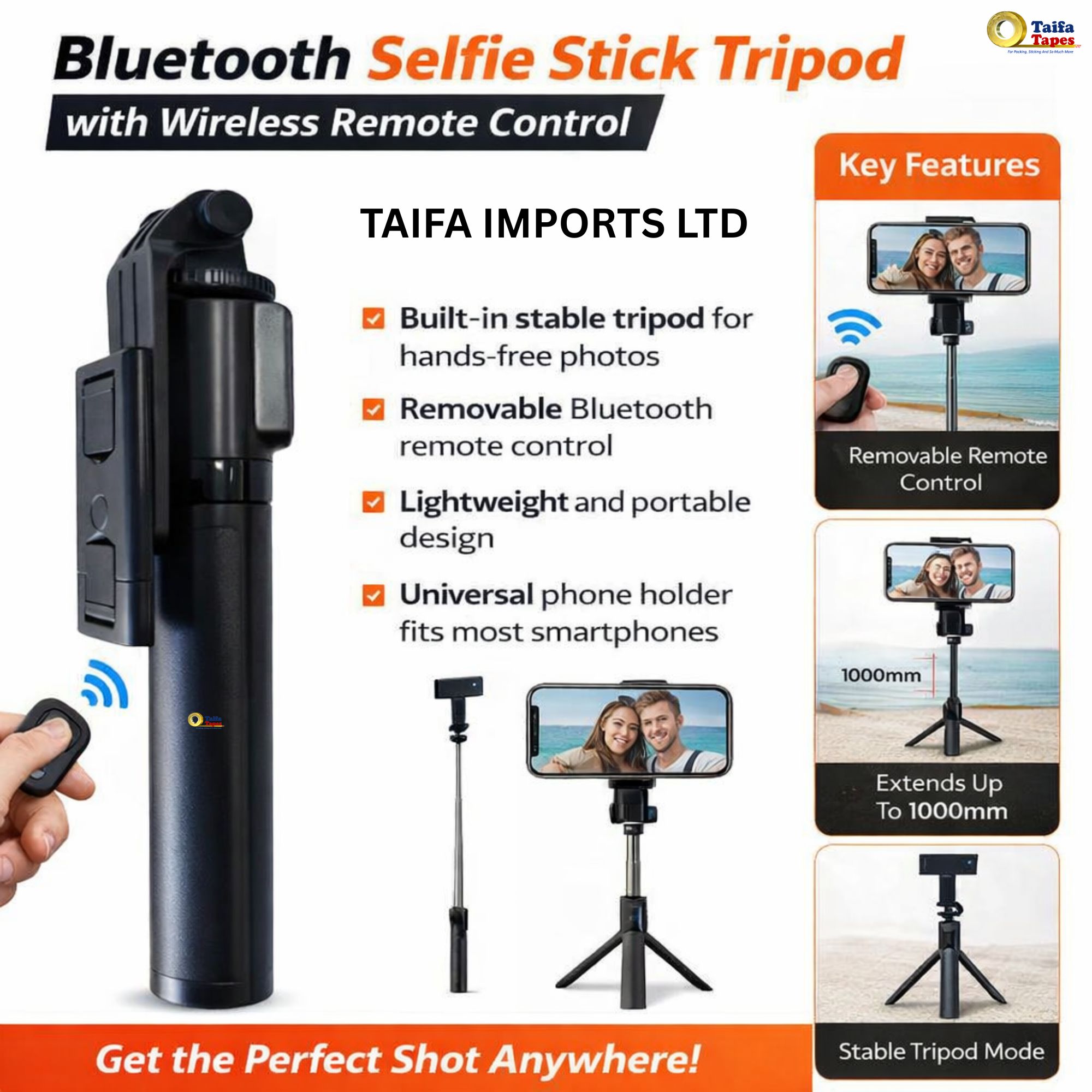ADJUSTABLE PHONE CAMERA TRIPOD STAND + Wireless Bluetooth Remote for Selfie Blogging YouTube video recording, podcast & blogging 2-in-1 Selfie Stick Tripod Stand - 360° Rotating Phone Holder