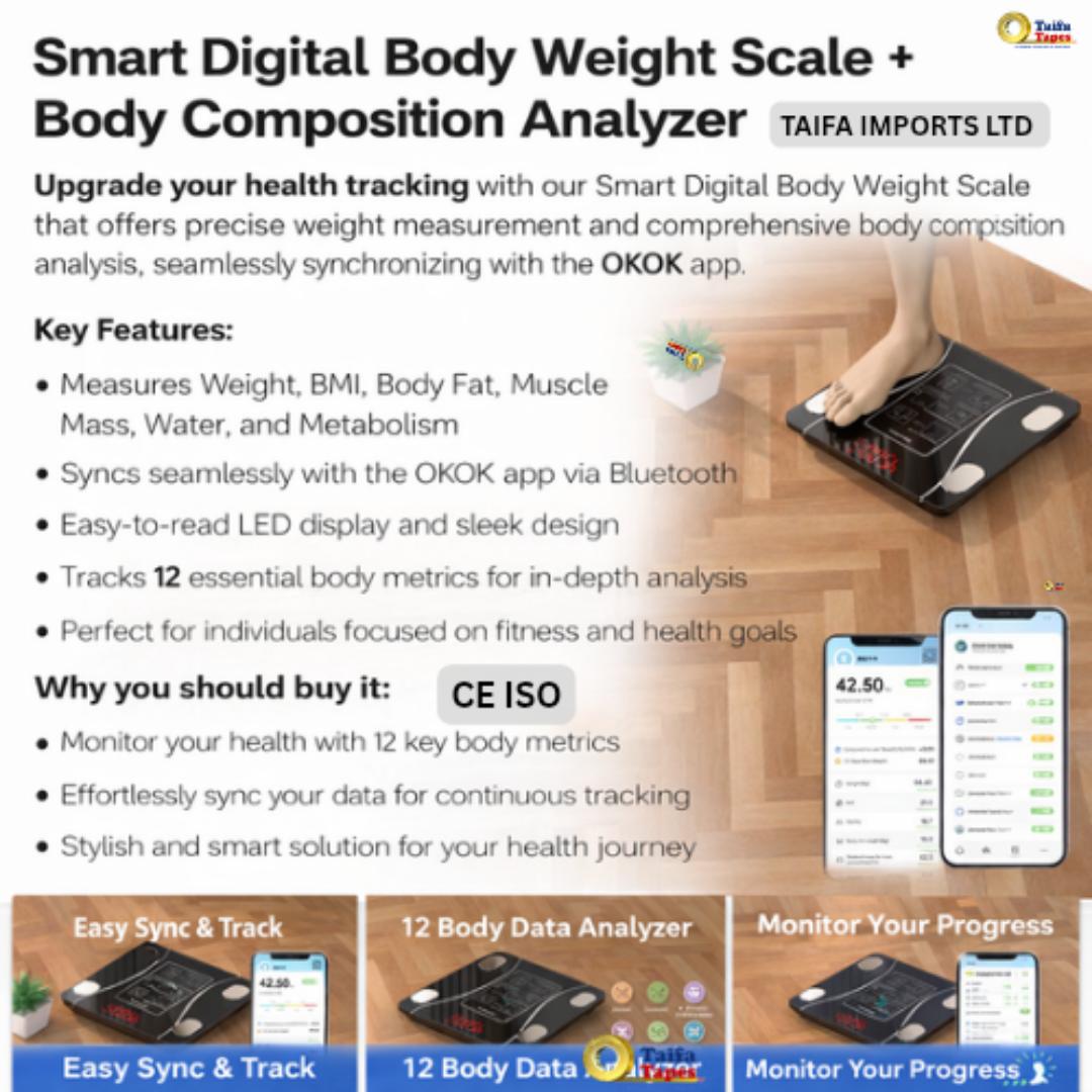 Okok Smart Digital Body Composition Scale – 12 Health Metrics, App Synced, Temperature Monitor, BMI Digital Weighing Scale Fitness Tracker