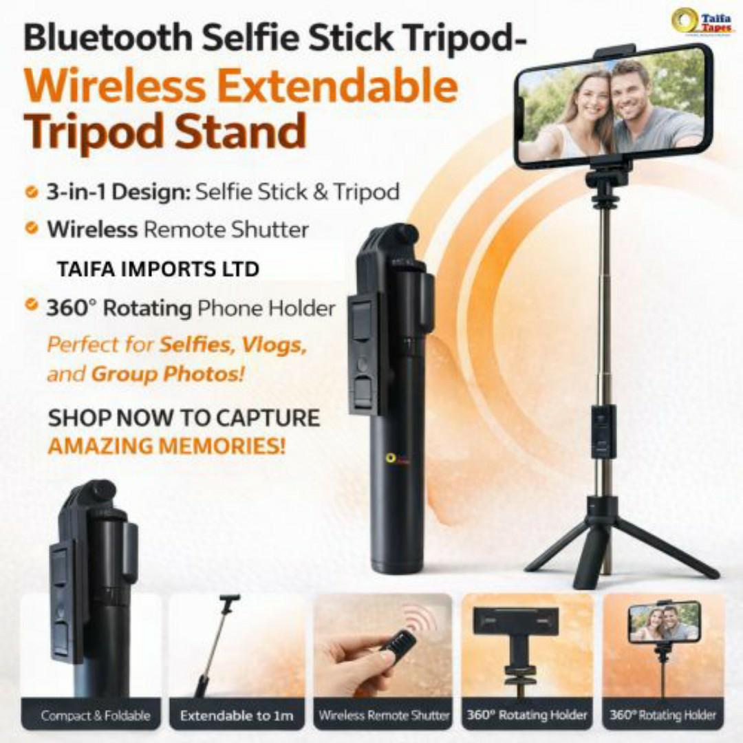 ADJUSTABLE PHONE CAMERA TRIPOD STAND + Wireless Bluetooth Remote for Selfie Blogging YouTube video recording, podcast & blogging -3-in-1 Selfie Stick Tripod Stand - 360° Rotating Holder