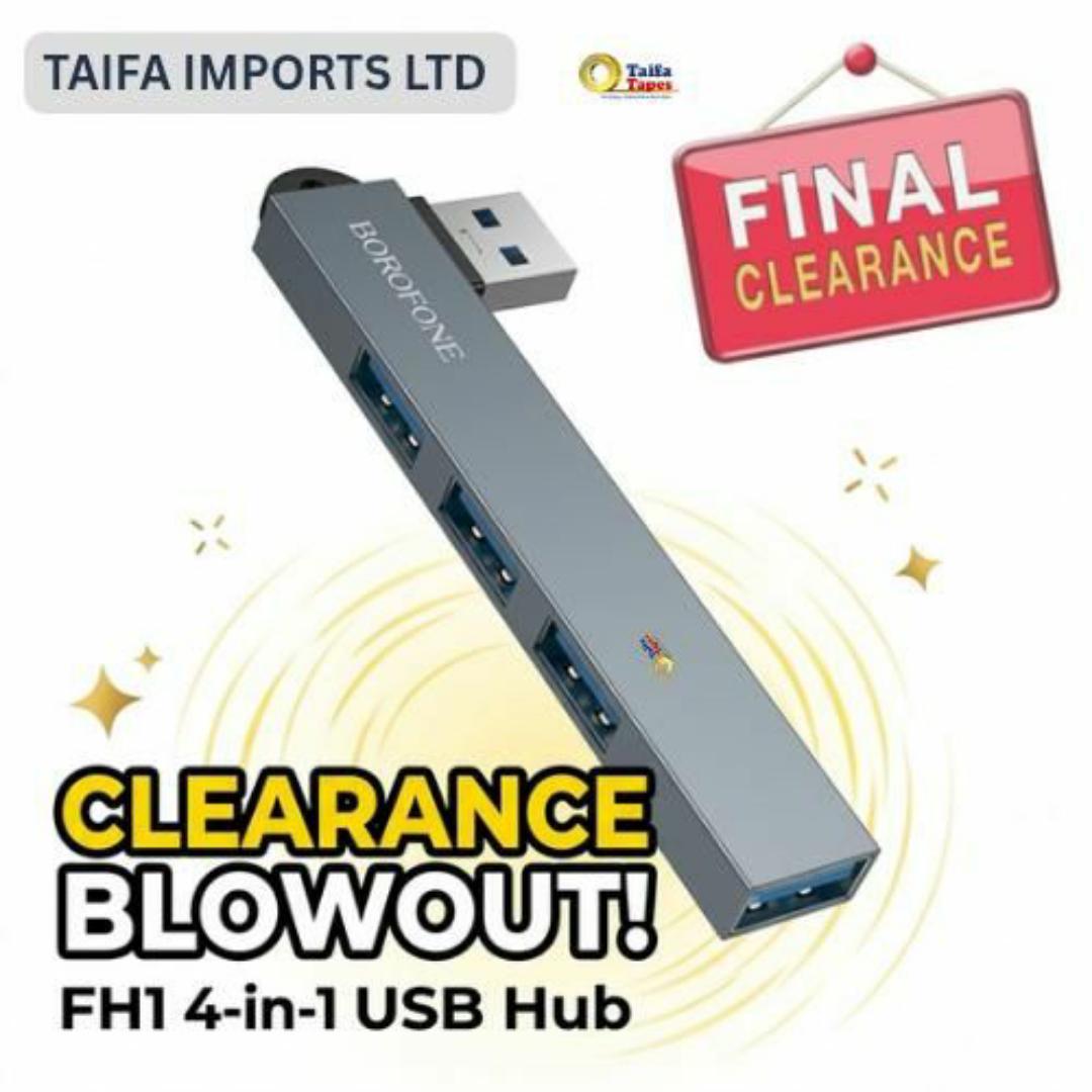 Borofone High-Speed USB Hub 4-in-1 Converter with USB 3.0 (5Gbps) + Triple USB 2.0 - Durable Alloy Build