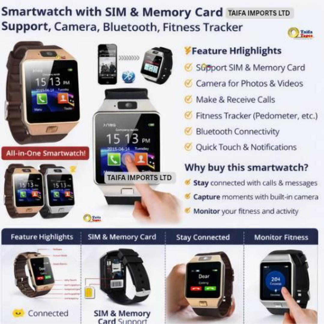 All-in-One Smartwatch Phone - Touchscreen, SIM Card Slot, Camera, Fitness Tracker

 - Smart Watches for Men & Ladies / Women