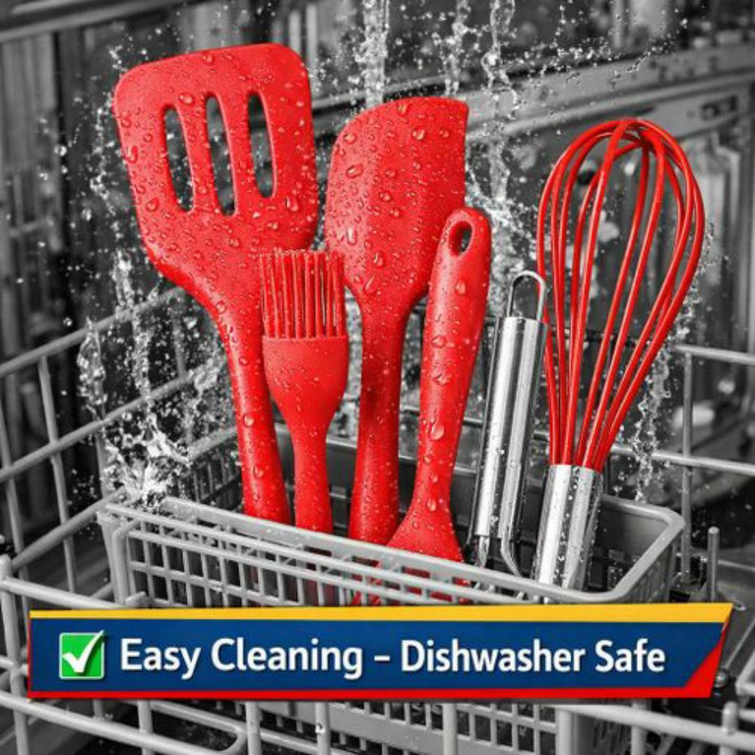 SPICEE 5 Piece Silicone Cooking & Baking Utensil Tools Set - Whisk, Spatulas, Brush & Scraper - Easy Cleaning, Heat Resistant