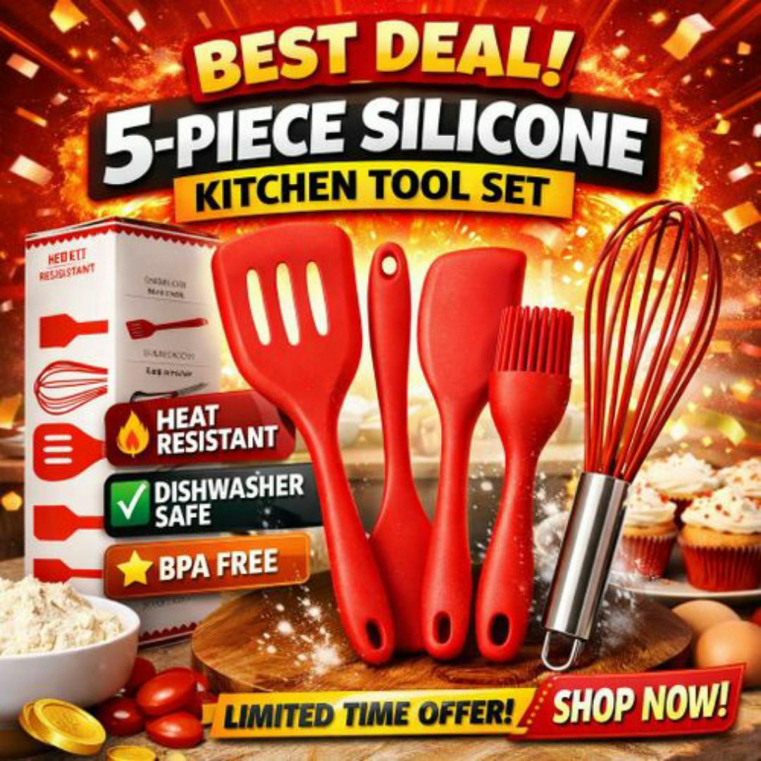 SPICEE 5 Piece Silicone Cooking & Baking Utensil Tools Set - Whisk, Spatulas, Brush & Scraper - Easy Cleaning, Heat Resistant