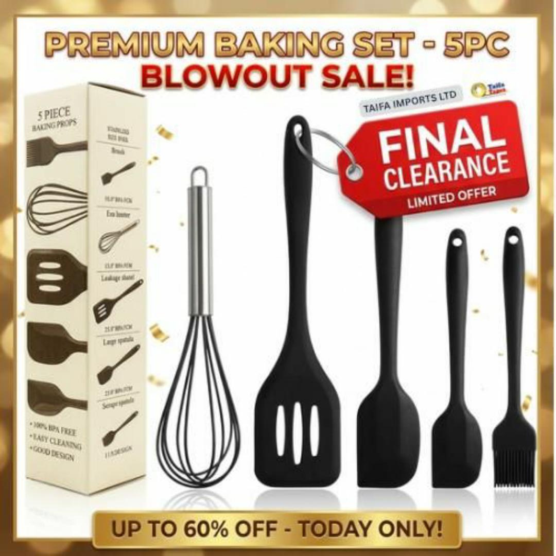 SPICEE 5 Piece Silicone Cooking & Baking Utensil Tools Set - Whisk, Spatulas, Brush & Scraper - Easy Cleaning, Heat Resistant