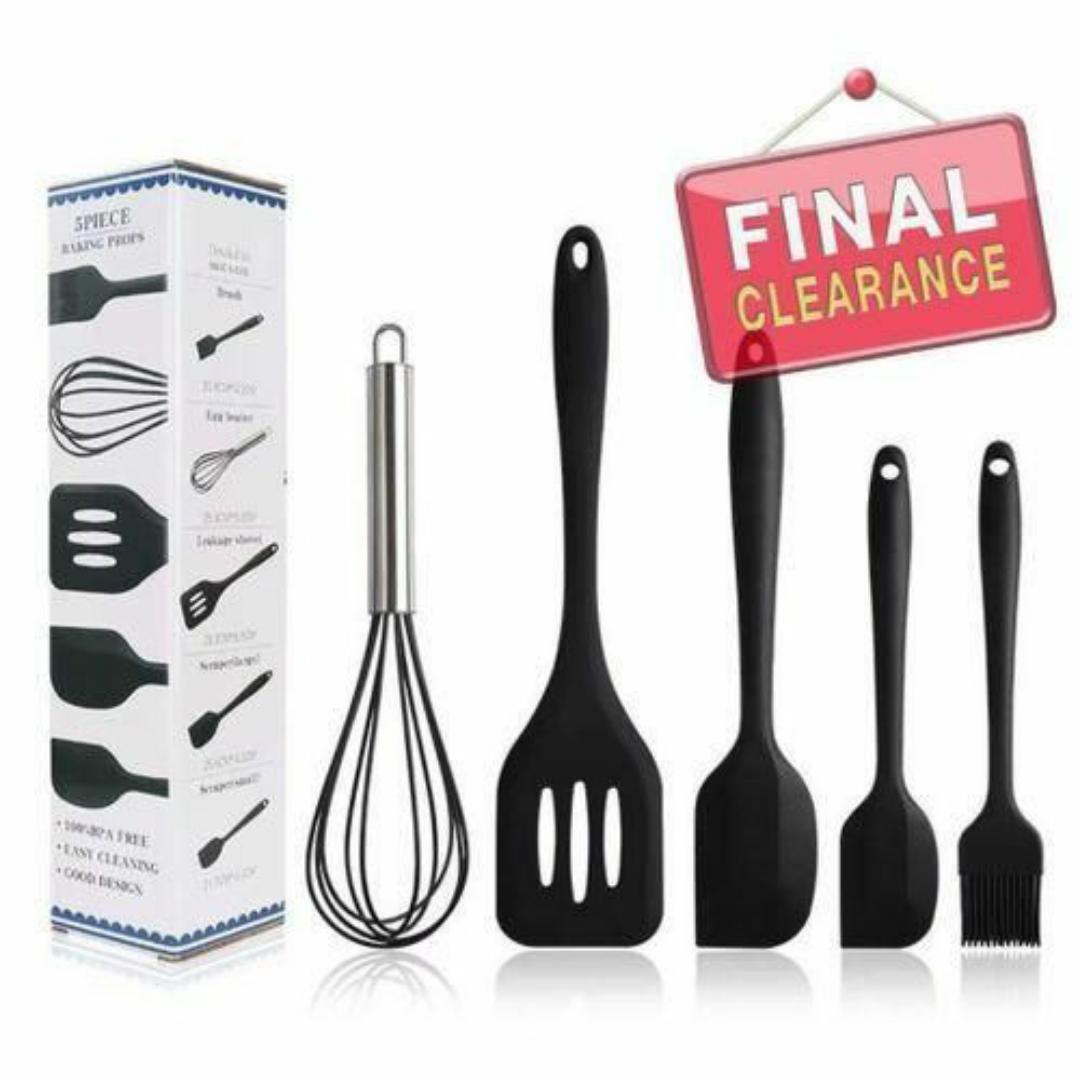 SPICEE 5 Piece Silicone Cooking & Baking Utensil Tools Set - Whisk, Spatulas, Brush & Scraper - Easy Cleaning, Heat Resistant