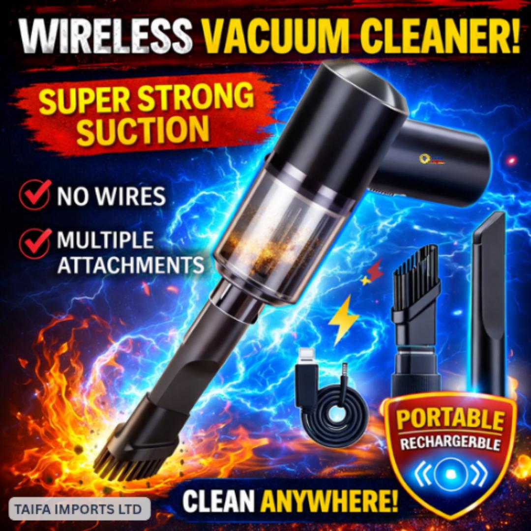 Rechargeable Wireless Vacuum Cleaner 5500PA 120W - Wet & Dry - USB Type C - Portable Car & Home Cleaning - Black