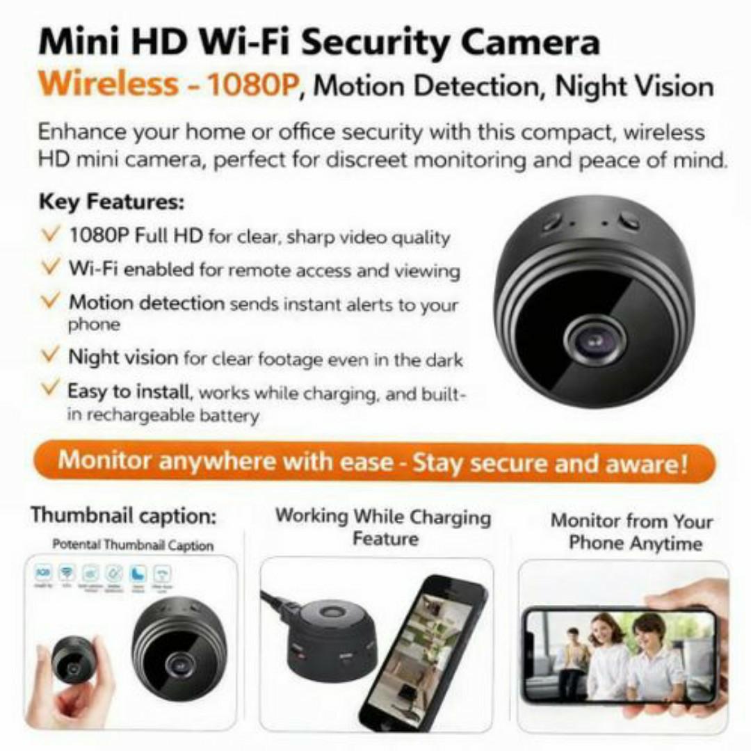 MINI SECRET WIRELESS WIFI SPY HIDDEN CCTV CAMERA WITH MOTION DETECTION

- 1080P SPY SECURITY SURVEILLANCE CAMERAS - 200mAh Built-in Battery