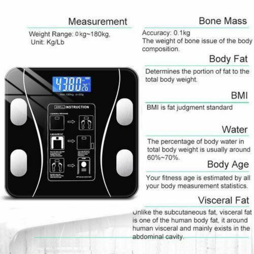 BATHROOM SCALE WEIGHING SCALE DIGITAL MACHINE INTELLIGENT BMI BODY FAT SCALE WITH BLUETOOTH APP (OKOK) - Muscle, Hydration - 12 Health Tracking Metrics - Full Body Analysis