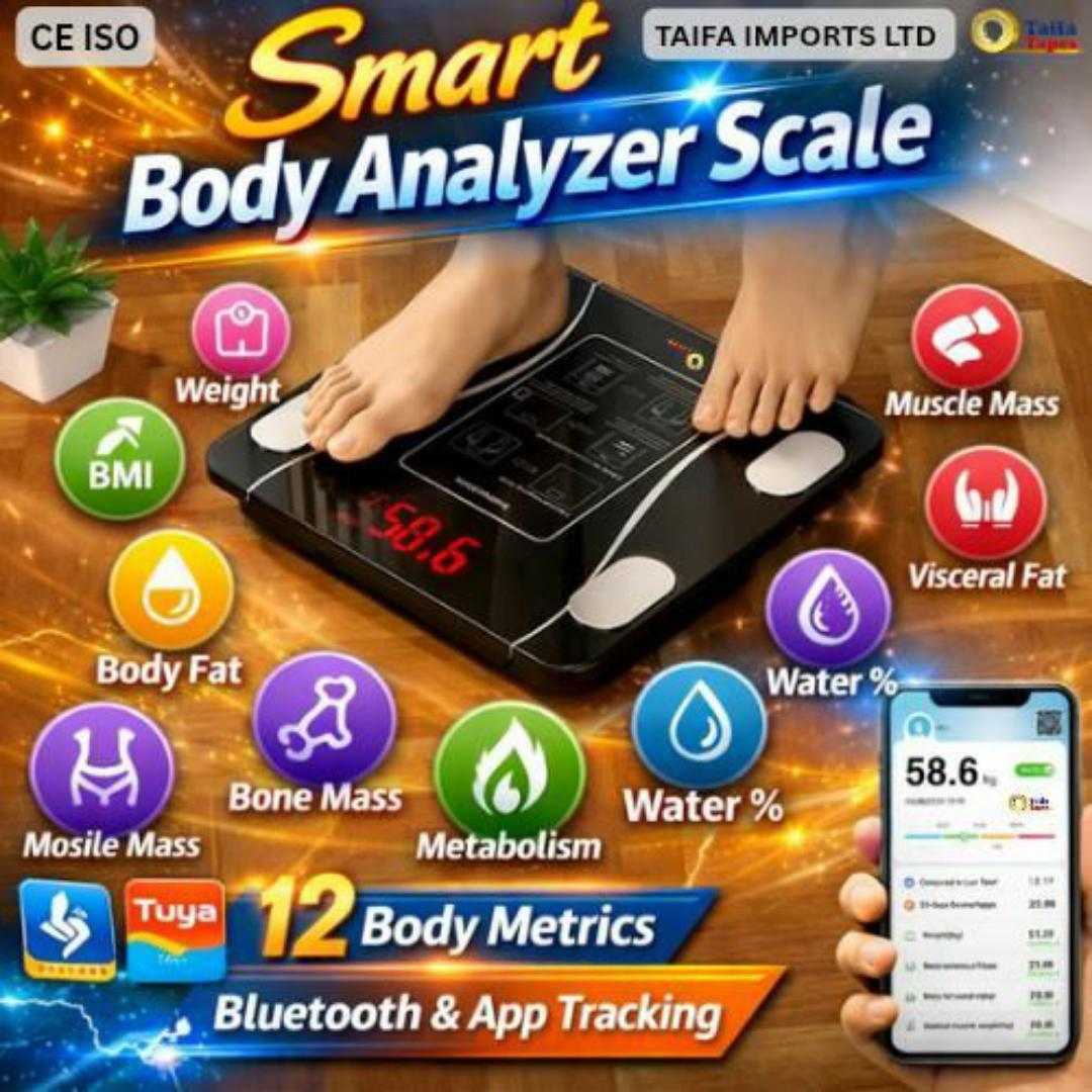 BATHROOM SCALE WEIGHING SCALE DIGITAL MACHINE INTELLIGENT BMI BODY FAT SCALE WITH BLUETOOTH APP (OKOK) - Muscle, Hydration - 12 Health Tracking Metrics - Full Body Analysis