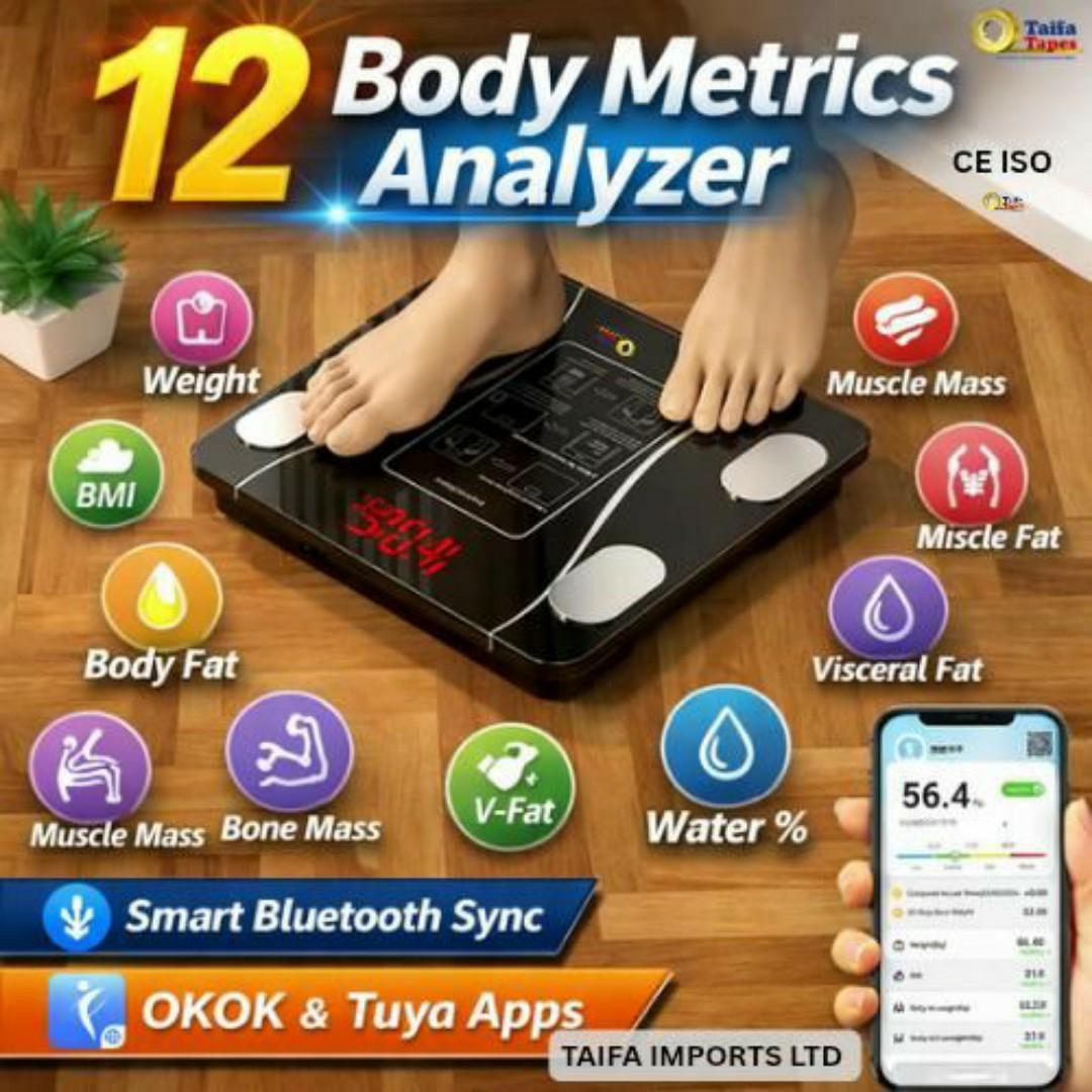BATHROOM SCALE WEIGHING SCALE DIGITAL MACHINE INTELLIGENT BMI BODY FAT SCALE WITH BLUETOOTH APP (OKOK) - Muscle, Hydration - 12 Health Tracking Metrics - Full Body Analysis