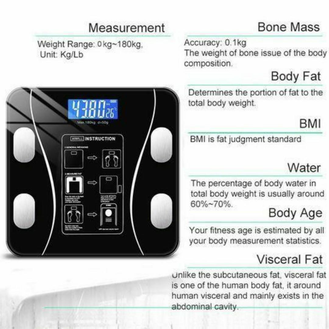 BATHROOM SCALE WEIGHING SCALE DIGITAL MACHINE INTELLIGENT BMI BODY FAT SCALE WITH BLUETOOTH APP (OKOK) - Muscle, Hydration - 12 Health Tracking Metrics - Full Body Analysis