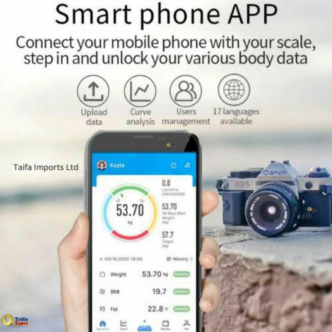 BATHROOM SCALE WEIGHING SCALE DIGITAL MACHINE INTELLIGENT BMI BODY FAT SCALE WITH BLUETOOTH APP (OKOK) - Muscle, Hydration - 12 Health Tracking Metrics - Full Body Analysis