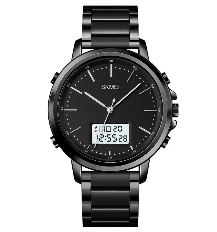 SKMEI 1652 Stainless Steel Watch Outdoor Waterproof Display Watch Alarm Clock Men’s Digital Watch-black