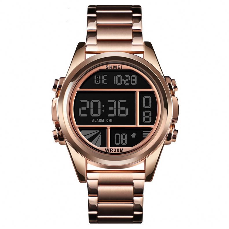 Skmei 1448 Mens Digital stainless water proof watch with alarm stopwatch and date- rose gold
