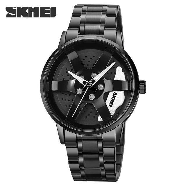 Skmei 1990 Rolling Quartz Spinning Car Wheel stainless mens Watch-white