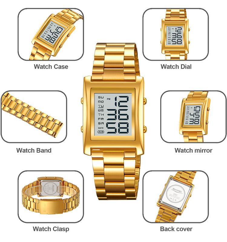 SKMEI Men’s 2550 Digital Watch Waterproof LED Lights with Stainless Steel and Luminous Alarm