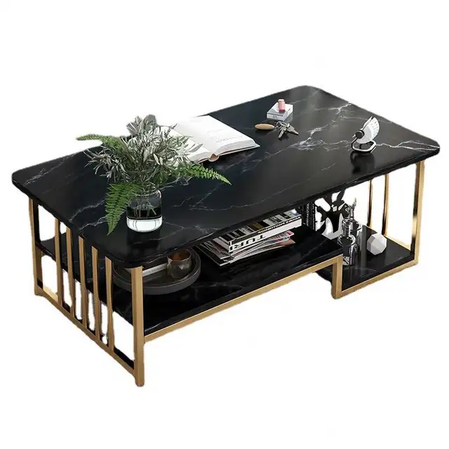 modern luxury coffee table marble effect elegant table with storage. High quality imported wooden table with steel made frame kitchen,dining or office table