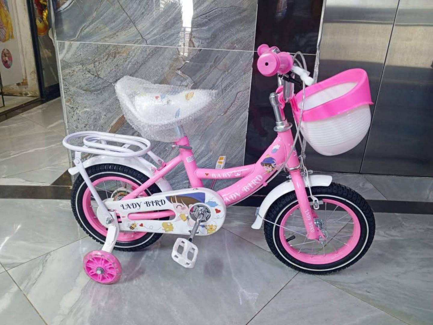 ADJUSTABLE SIZE 12 LADY BIRD PINK KIDS BICYCLES GIRLS BIKES AGE 2 TO 5 YEARS