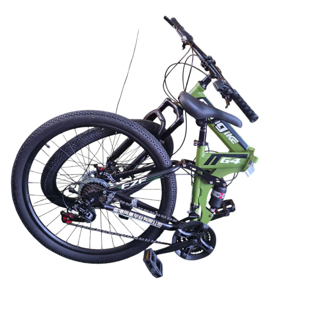 FOLDABLE MOUNTAIN BIKE BICYCLESIZE 26 WITH DISC BRAKES AND FRONT SUSPENSION AND SHIMANO GEARS