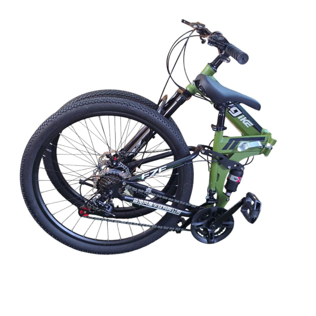 FOLDABLE MOUNTAIN BIKE BICYCLESIZE 26 WITH DISC BRAKES AND FRONT SUSPENSION AND SHIMANO GEARS