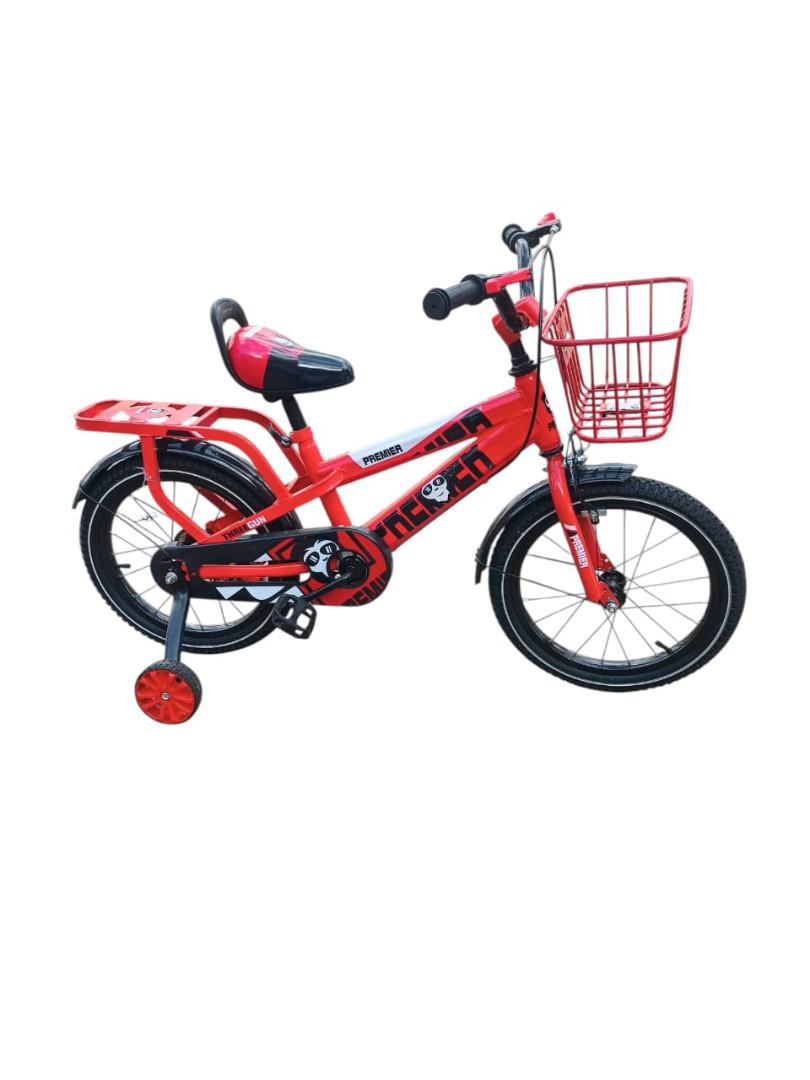 THREE GUN 16 KIDS ADJUSTABLE BIKE ,CHILDREN BICYCLES WITH A TRAINEE WHEELS AND A FRONT BASKET age 4 to 8 years