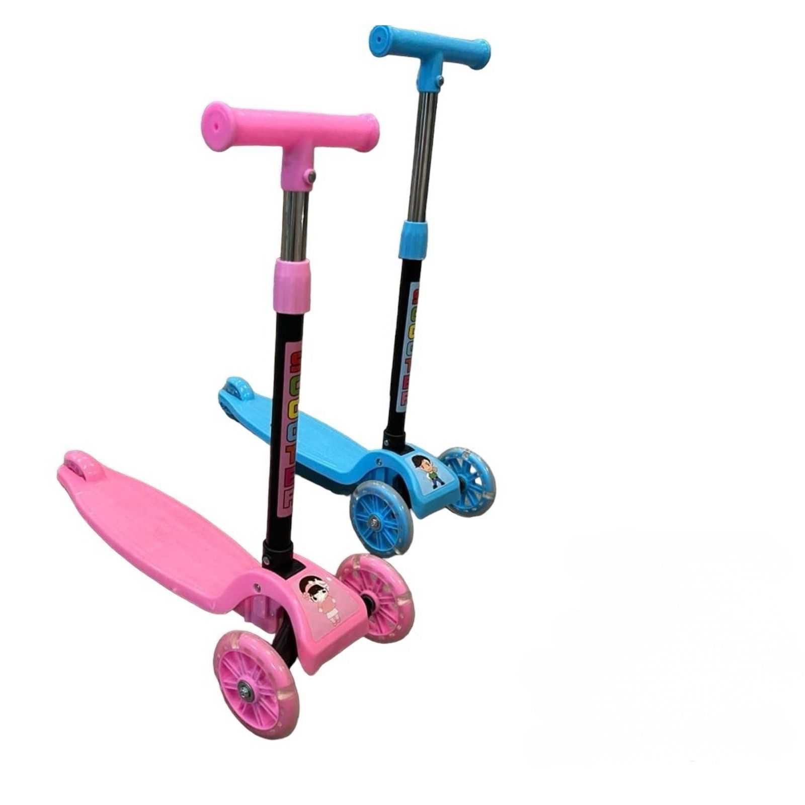 Kids Durable LED Light Scooter with Rubber Tyres, Adjustable Height, Smooth Ride for Ages 3 to 12