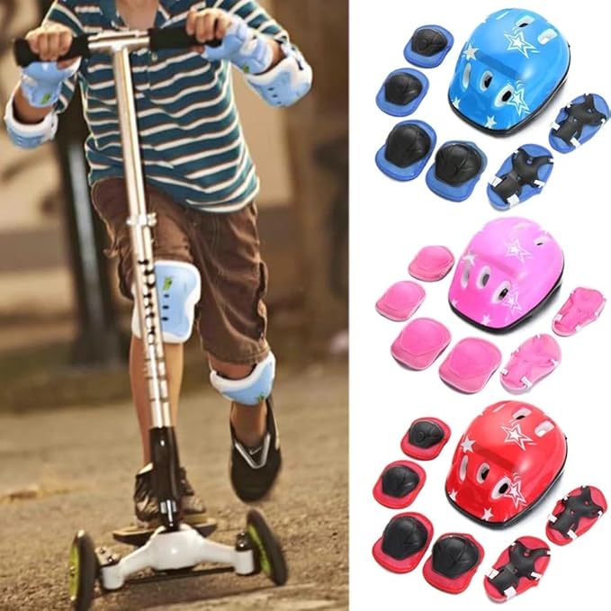 7 Piece Skiing and Cycling Protective Pad Set for Kids - Elbow and Knee - Comfortable - Scooter, Skiing Wheels and Cycling